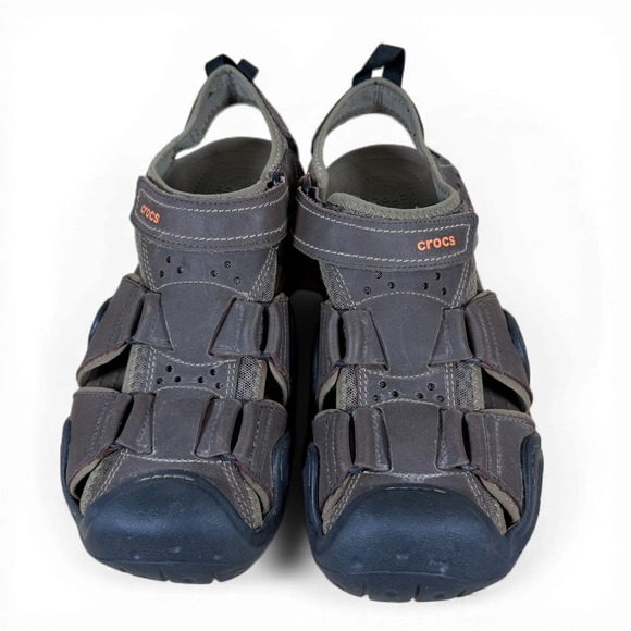 Crocs Swiftwater Leather Fisherman Sandals Mens 12 Brown Closed Toe Outdoor - Picture 3 of 8